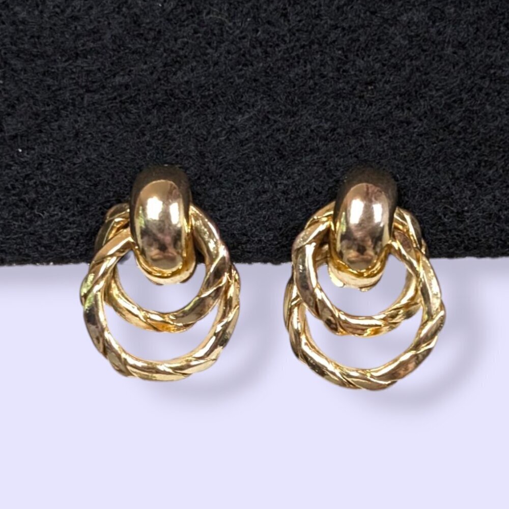 Vintage Gold Tone Cut Out Loop Earrings